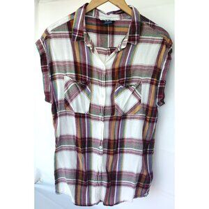 Kavu Belfair Sleeveless Long White Maroon Plaid Button Front Shirt Size Small
